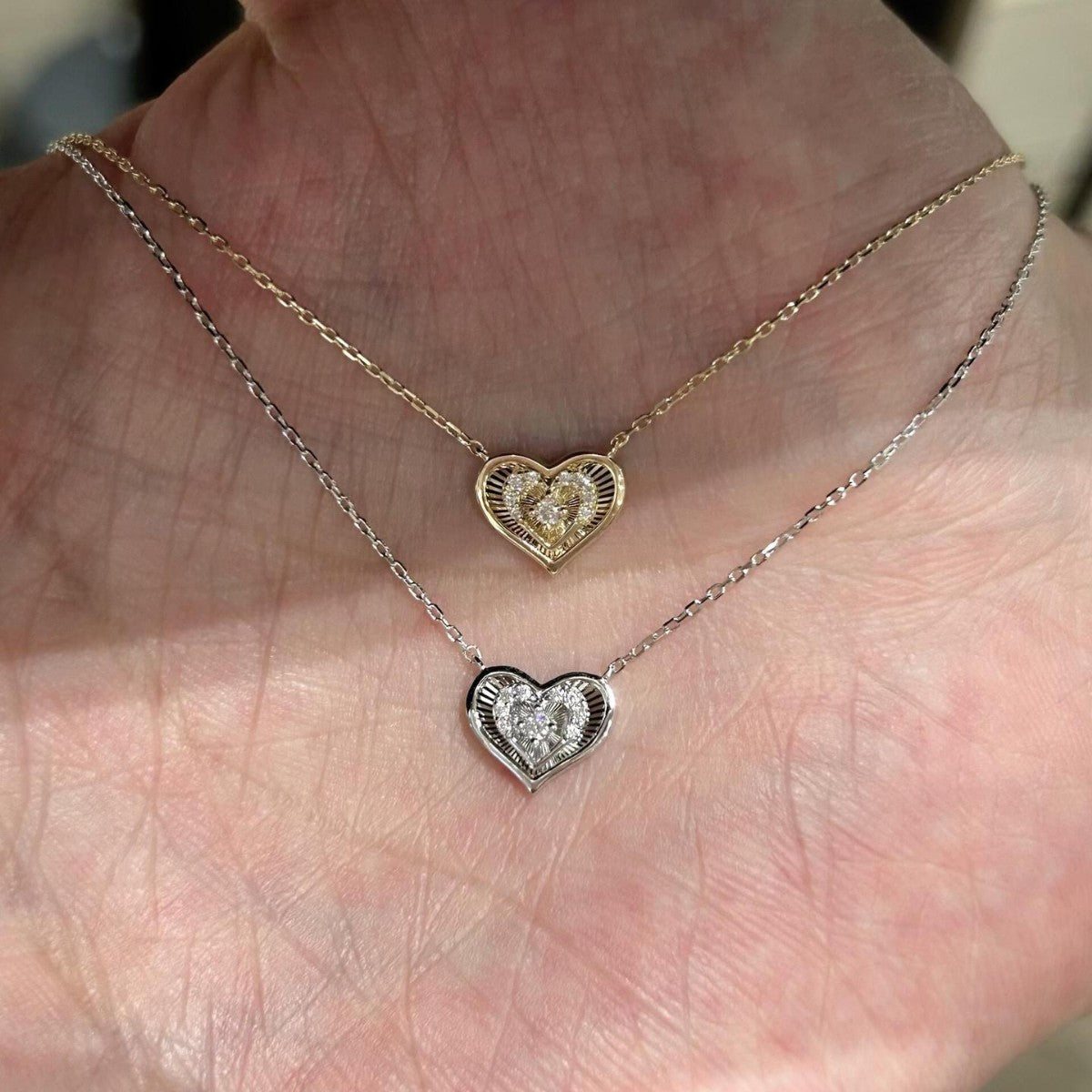 Heart Necklace in 925 Sterling Silver, Laser-Cut Pavé Heart
