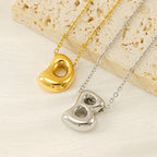 Initial Necklace in 18K Gold-Plated Stainless Steel, Bubble Letter A-Z