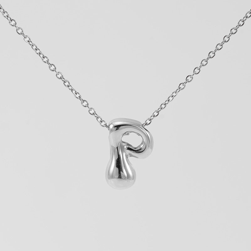 Initial Necklace in 18K Gold-Plated Stainless Steel, Bubble Letter A-Z