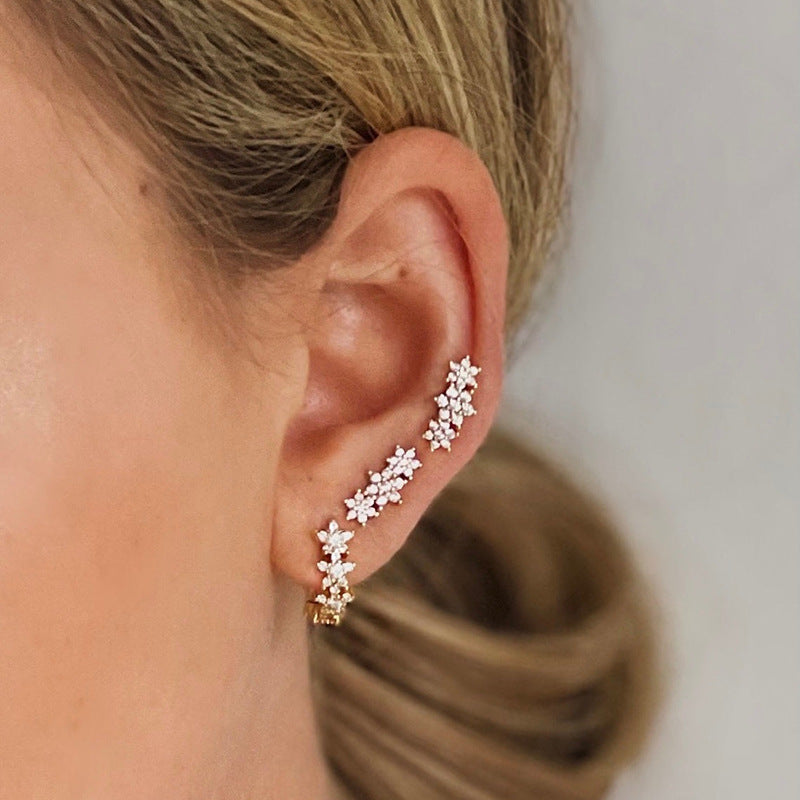 Star Ear Climber Earrings in 925 Sterling Silver, Cubic Zirconia