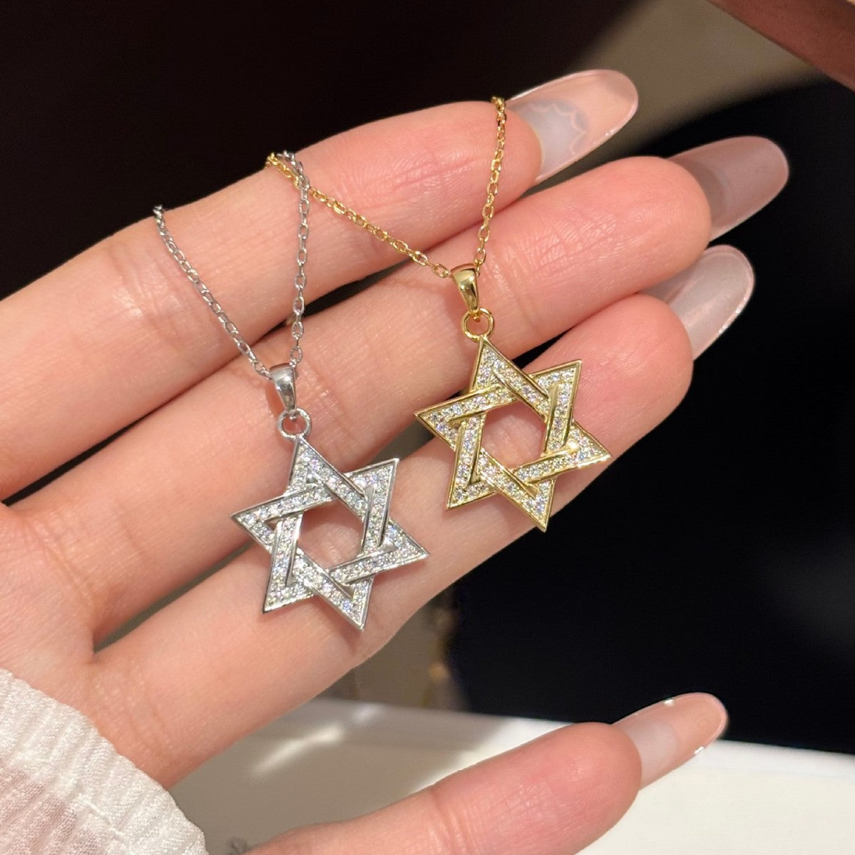Star of David Necklace with Pavé Moissanite in Gold Plated 925 Sterling Silver