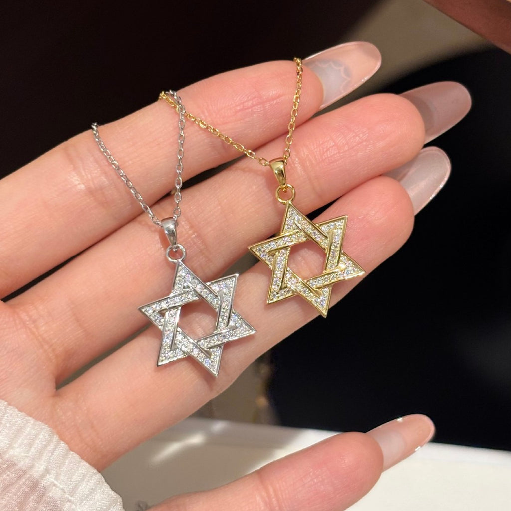 Star of David Necklace with Pavé Moissanite in 925 Sterling Silver