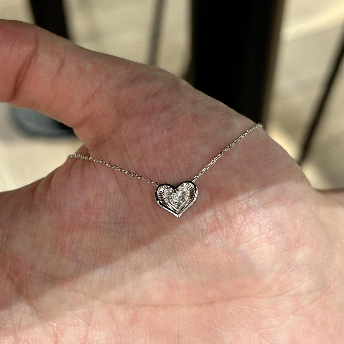 Heart Necklace in 925 Sterling Silver, Laser-Cut Pavé Heart