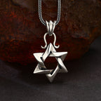 Men's 3D Star of David Necklace in 925 Sterling Silver, Interlocked Design, 18 Inch Chain