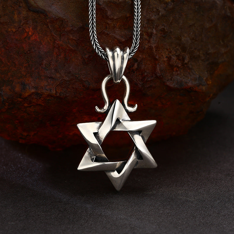 Men's 3D Star of David Necklace in 925 Sterling Silver, Interlocked Design, 18 Inch Chain