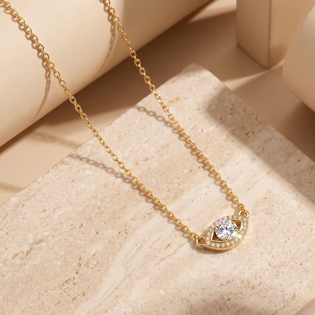 Evil Eye Necklace in 925 Sterling Silver, Moissanite Center Stone