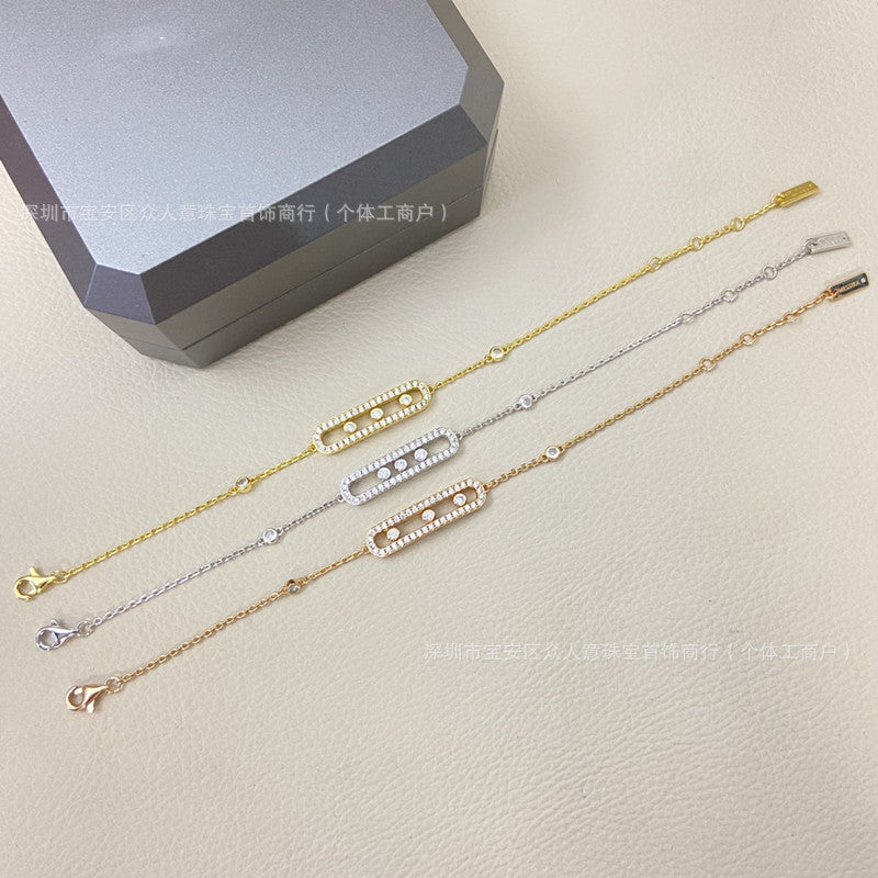 Sliding Bar Bracelet in 925 Sterling Silver, Double Chain