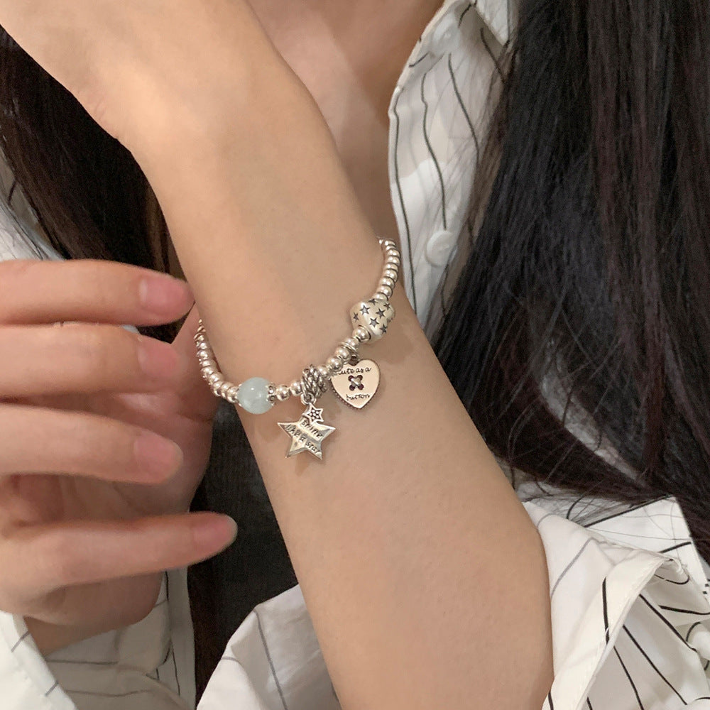 Heart & Star Beaded Bracelet in 925 Sterling Silver