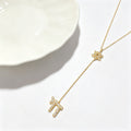 Star of David & Chai Lariat Necklace in Gold Plated 925 Sterling Silver, Cubic Zirconia