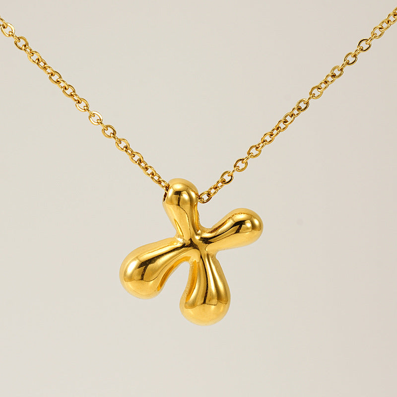 Initial Necklace in 18K Gold-Plated Stainless Steel, Bubble Letter A-Z