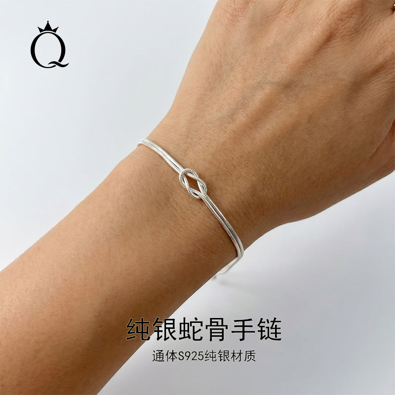 Knotted Snake Chain Bracelet in 925 Sterling Silver, Double Strand