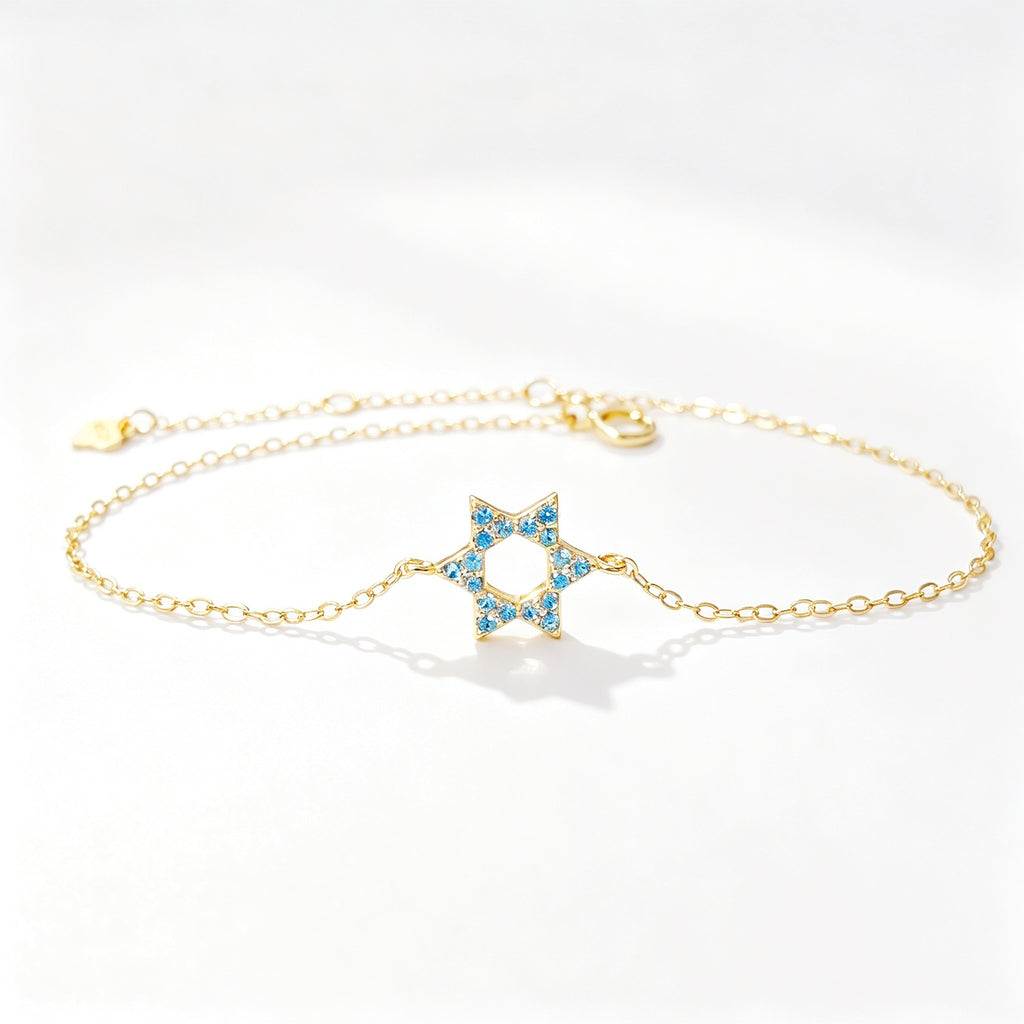 Star of David Bracelet in Gold Plated 925 Sterling Silver, Turquoise Crystal