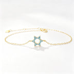 Star of David Bracelet in Gold Plated 925 Sterling Silver, Turquoise Crystal