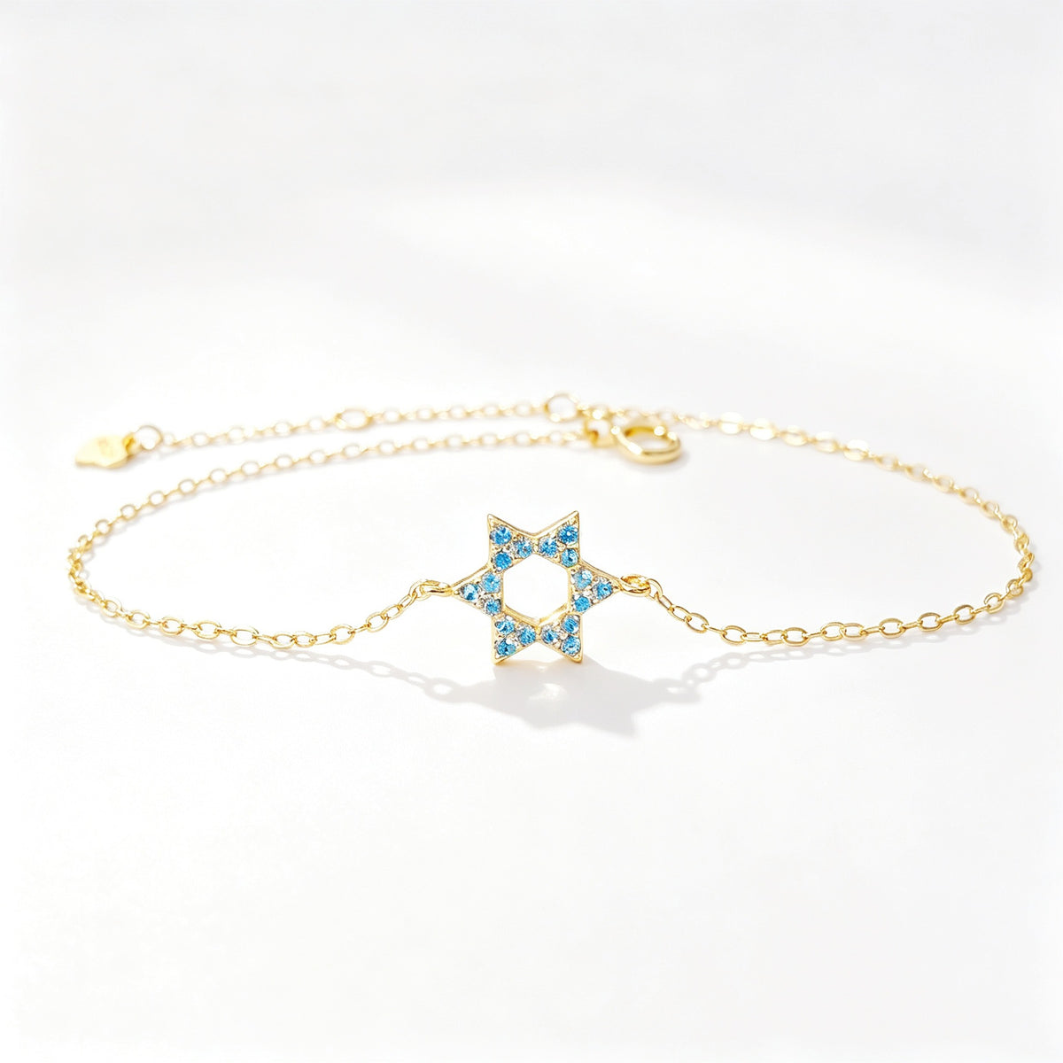 Star of David Bracelet in Gold Plated 925 Sterling Silver, Turquoise Crystal