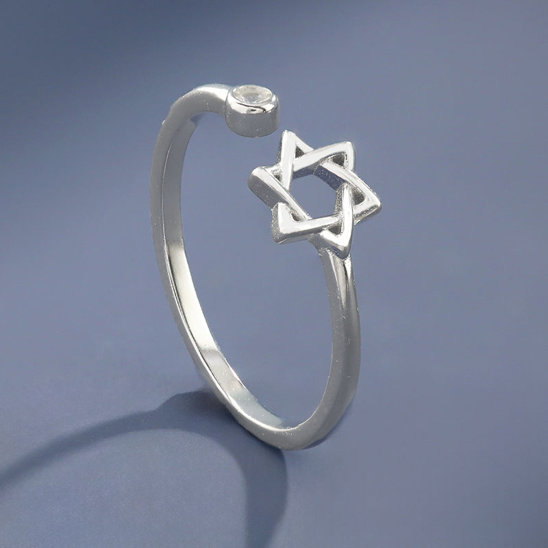 Star of David Ring in 925 Sterling Silver, Open Adjustable