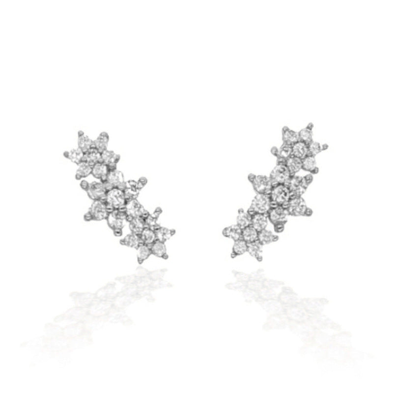 Star Ear Climber Earrings in 925 Sterling Silver, Cubic Zirconia