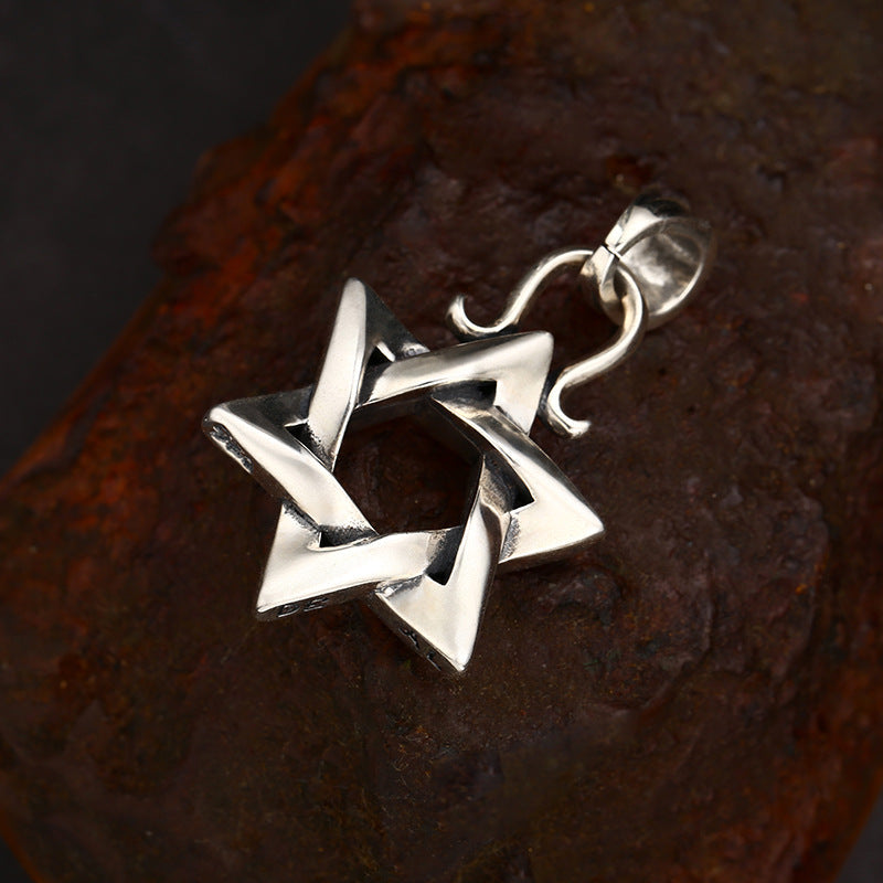Men's 3D Star of David Necklace in 925 Sterling Silver, Interlocked Design, 18 Inch Chain