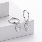 Hamsa Hoop Earrings in 925 Sterling Silver, Pavé Cubic Zirconia