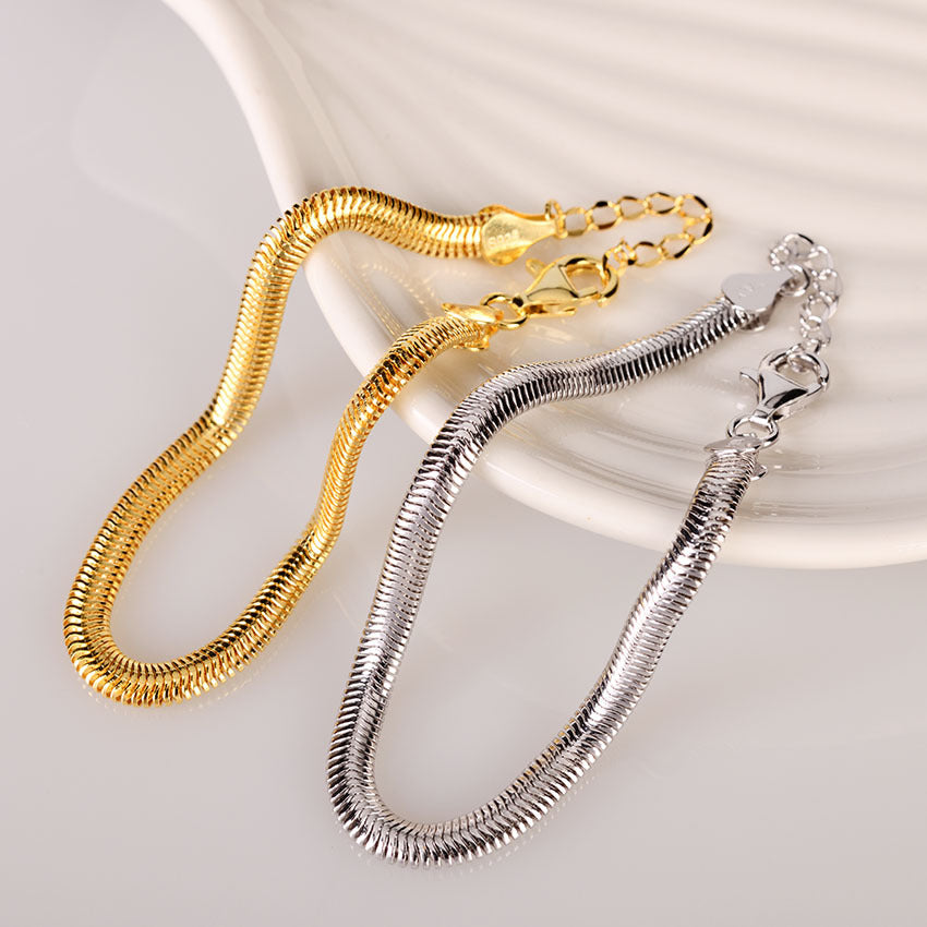 Flat Snake Chain Bracelet in 925 Sterling Silver, 5-6 mm