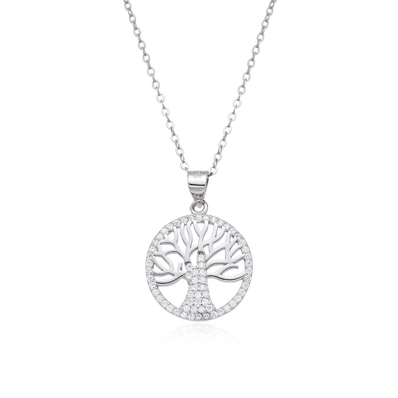 Tree of Life Necklace in 925 Sterling Silver, Cubic Zirconia Pendant