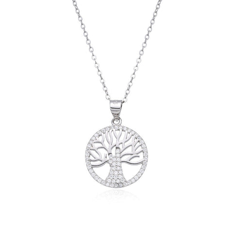 Tree of Life Necklace in 925 Sterling Silver, Cubic Zirconia Pendant