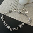 Star Link Bracelet in 925 Sterling Silver, Oxidized Six-Pointed Stars