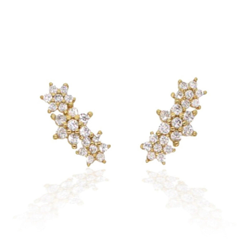 Star Ear Climber Earrings in 925 Sterling Silver, Cubic Zirconia