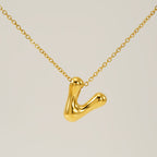 Initial Necklace in 18K Gold-Plated Stainless Steel, Bubble Letter A-Z