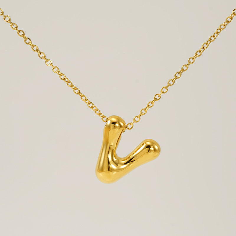 Initial Necklace in 18K Gold-Plated Stainless Steel, Bubble Letter A-Z