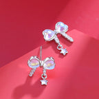 Bow Earrings in 925 Sterling Silver, Pastel Crystal with Star Drop