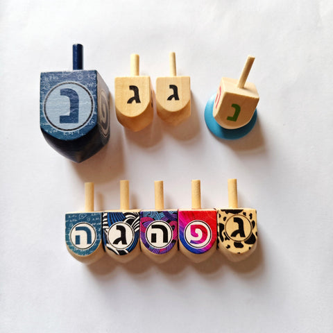 Wooden Dreidels for Hanukkah, Mixed Painted Set