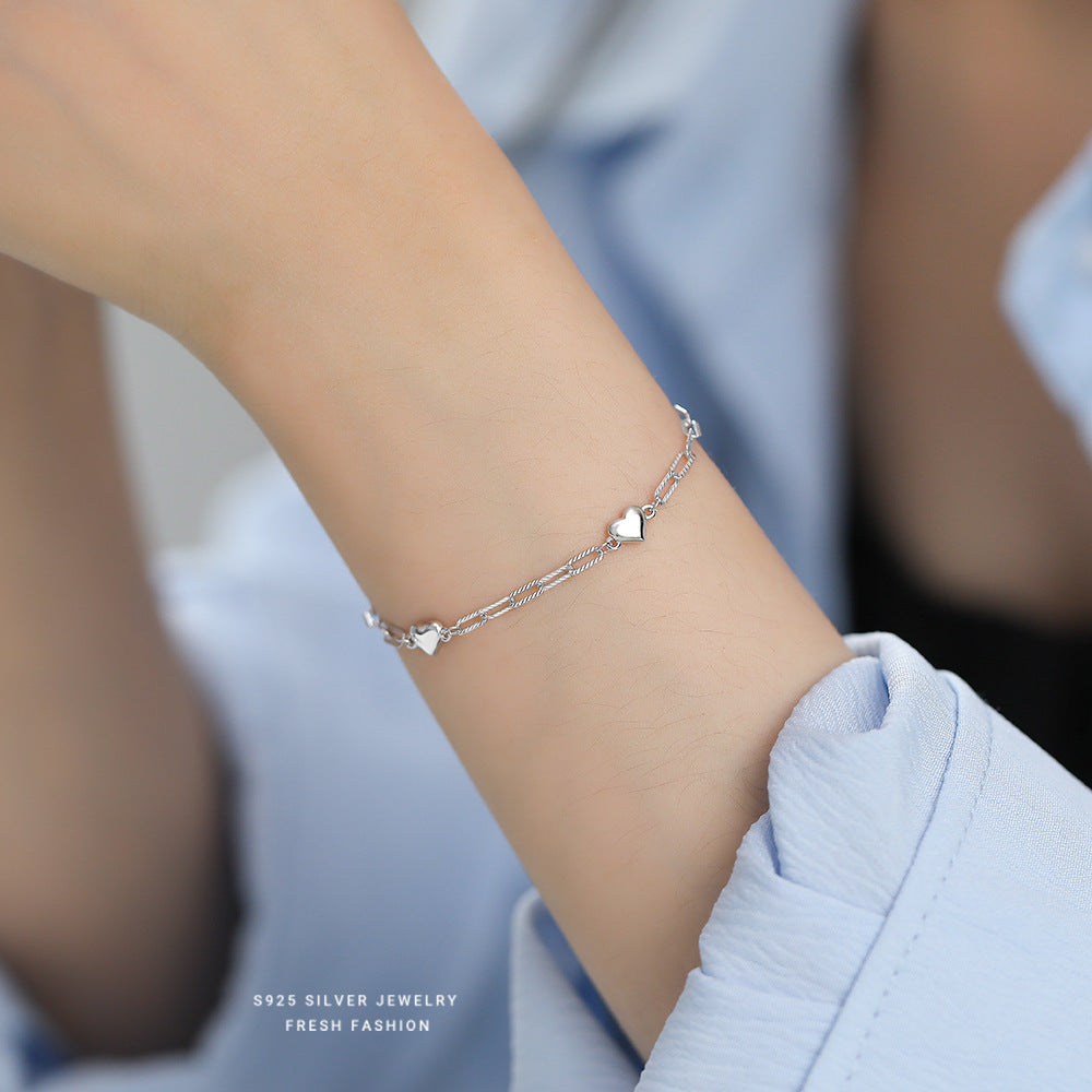 Paperclip Heart Bracelet in 925 Sterling Silver