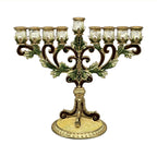 Designer Baroque Hanukkah Menorah, Bronze & Gold Scroll, 16 cm Tall