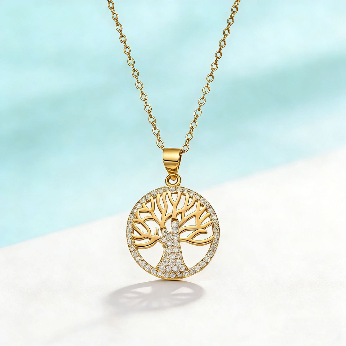 Tree of Life Necklace in 925 Sterling Silver, Cubic Zirconia Pendant