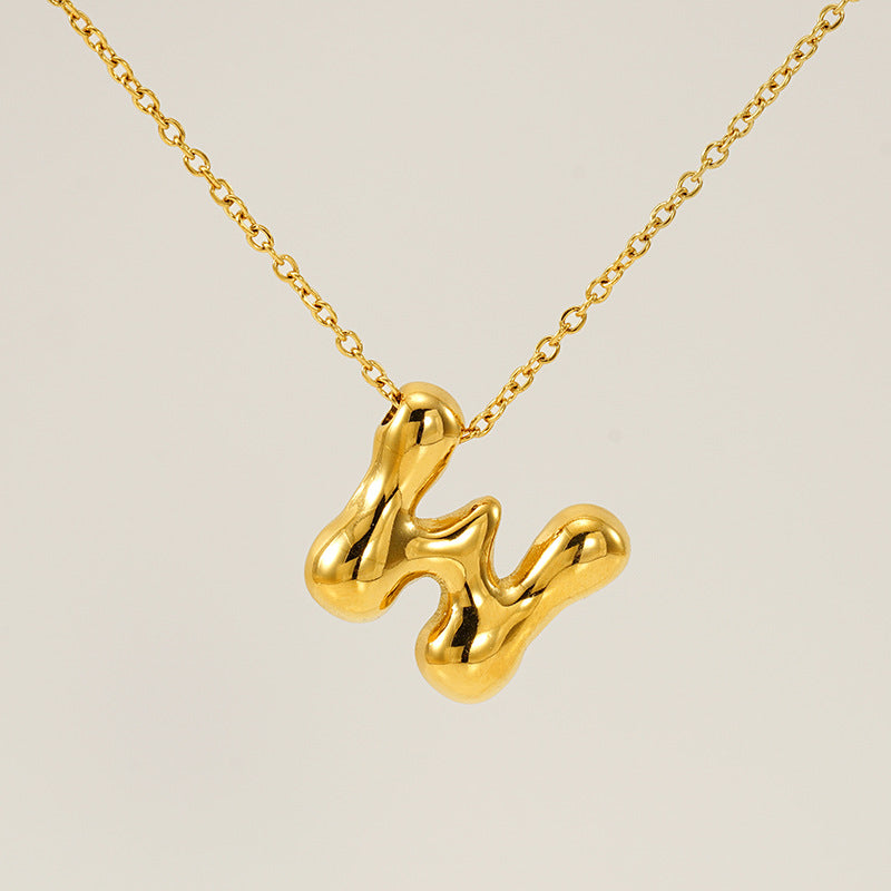 Initial Necklace in 18K Gold-Plated Stainless Steel, Bubble Letter A-Z