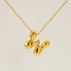 Initial Necklace in 18K Gold-Plated Stainless Steel, Bubble Letter A-Z
