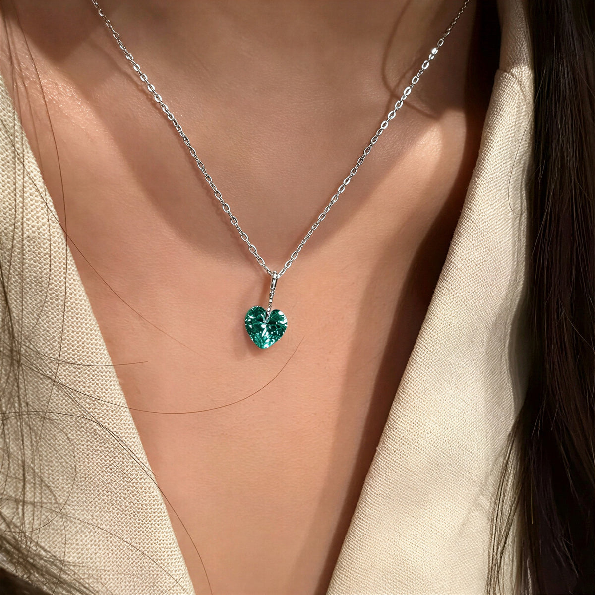 Crystal Heart Necklace in 925 Sterling Silver, 5 Colors