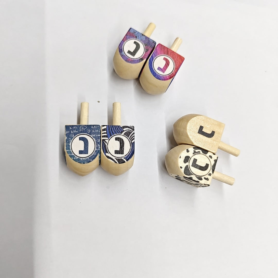 Wooden Dreidels for Hanukkah, Mixed Painted Set