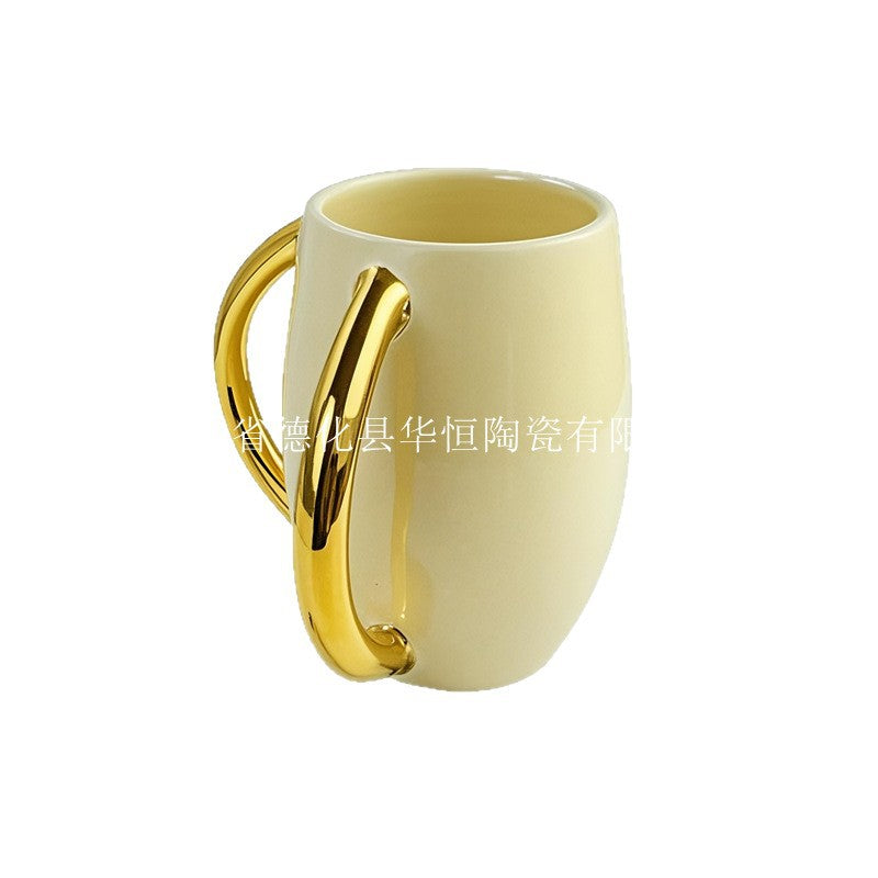 Netilat Yadayim Washing Cup, Sage Ceramic with Gold Handles