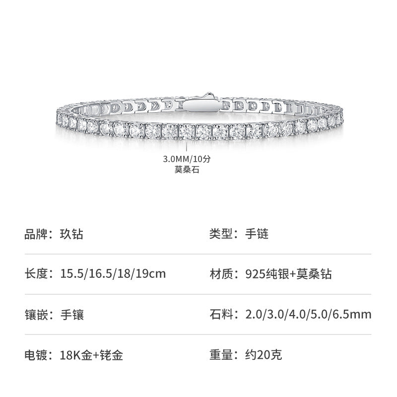 Moissanite Tennis Bracelet in 925 Sterling Silver, GRA Certified