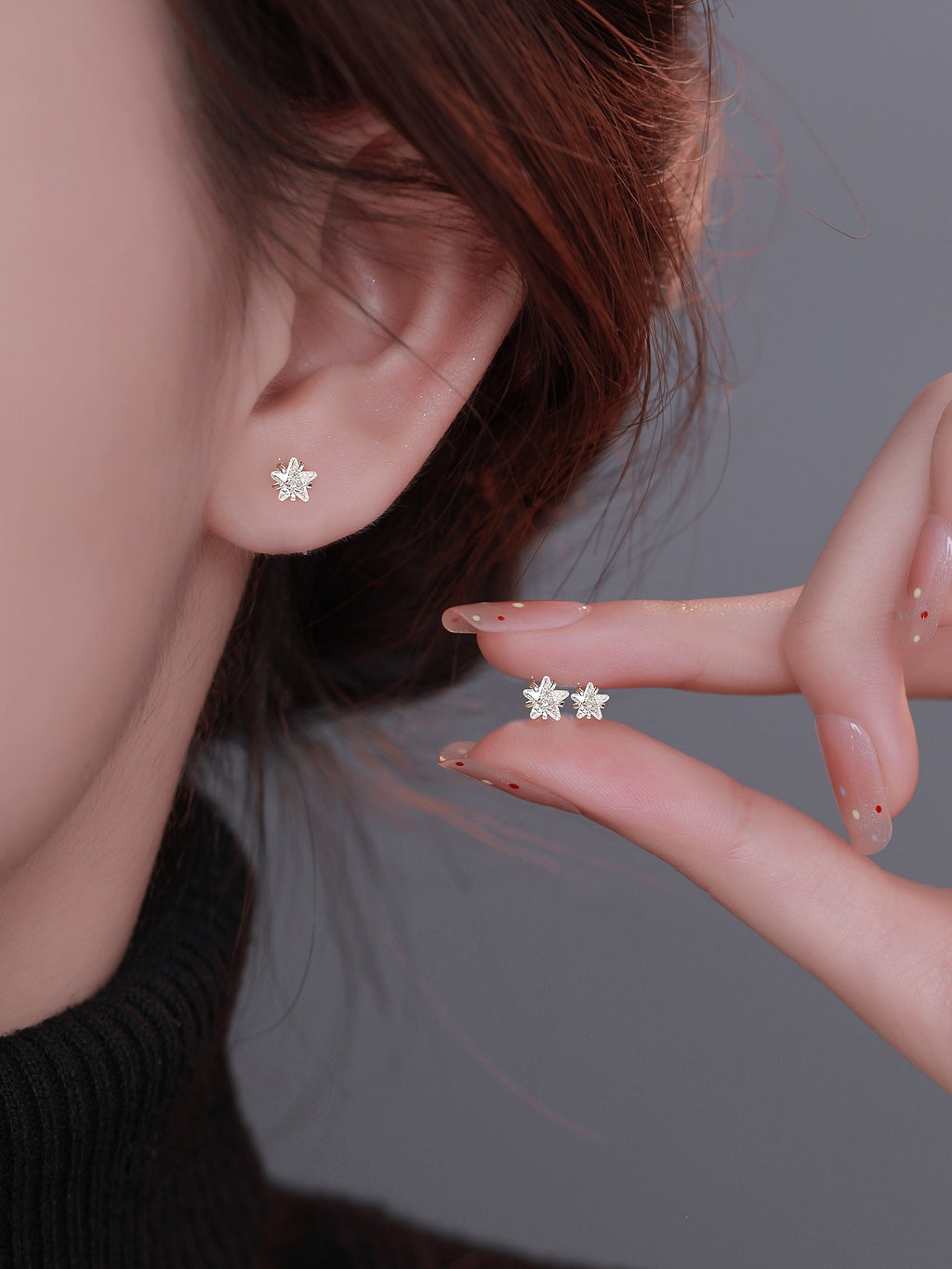 Star Stud Earrings in 925 Sterling Silver, Cubic Zirconia