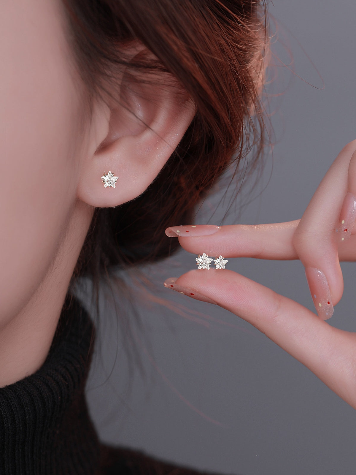 Star Stud Earrings in 925 Sterling Silver, Cubic Zirconia