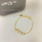 Sliding Bar Bracelet in 925 Sterling Silver, Double Chain
