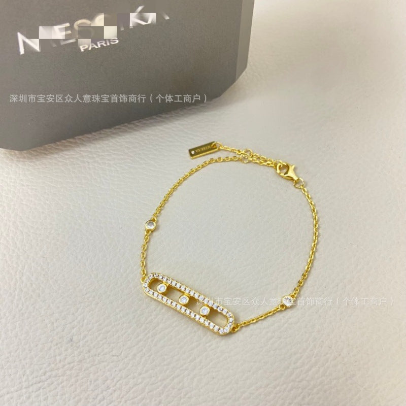 Sliding Bar Bracelet in 925 Sterling Silver, Double Chain