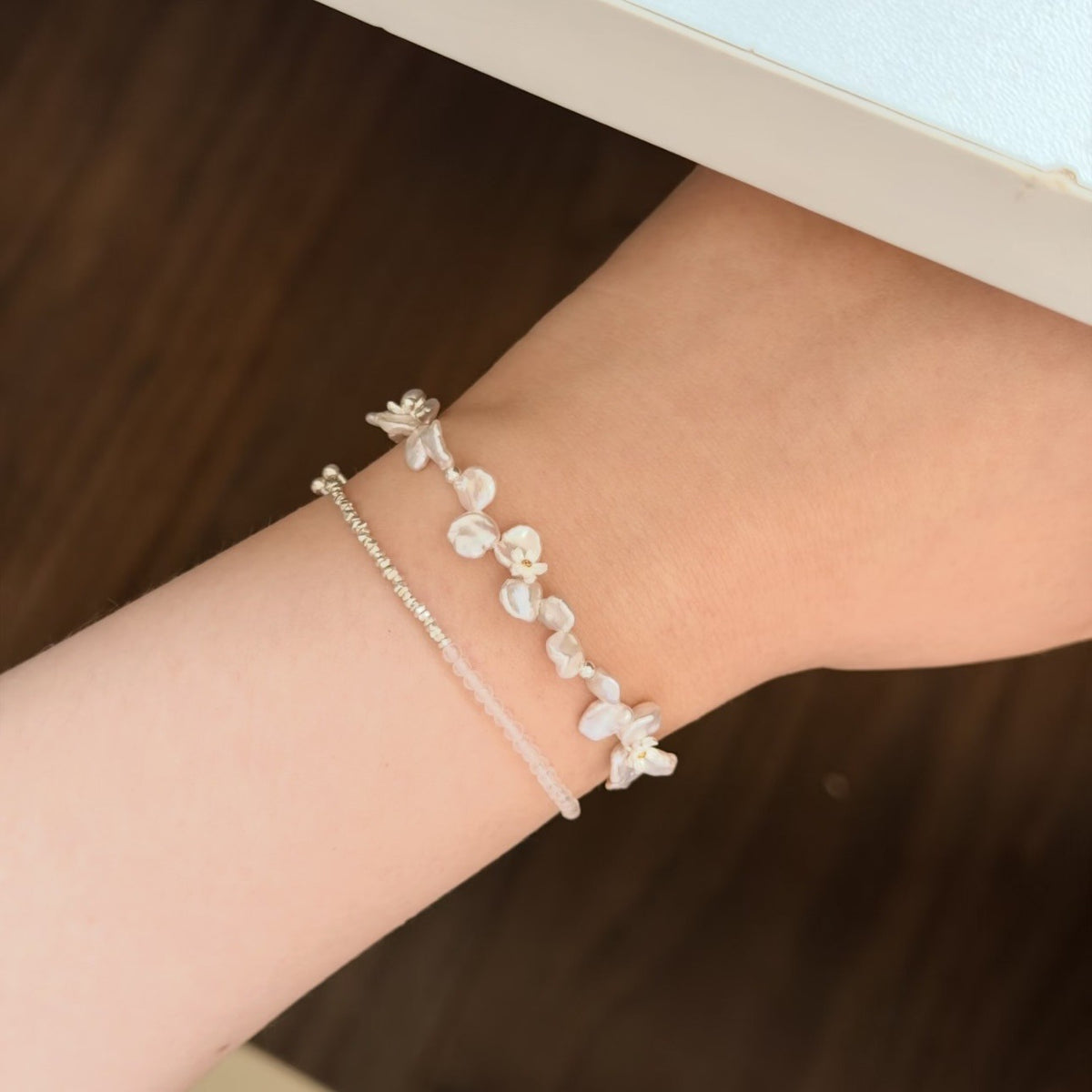 Baroque Pearl Flower Bracelet in 925 Sterling Silver, Freshwater Pearls