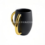 Netilat Yadayim Washing Cup, Sage Ceramic with Gold Handles