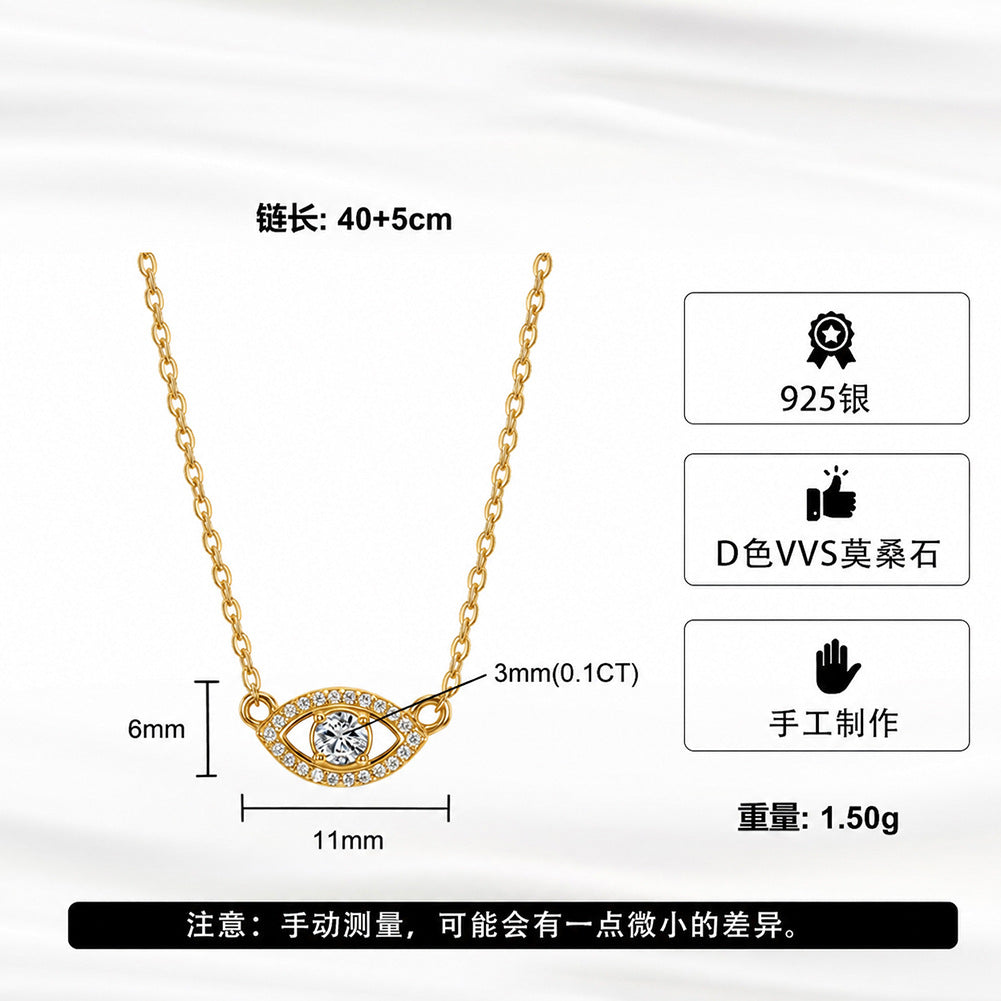 Evil Eye Necklace in 925 Sterling Silver, Moissanite Center Stone