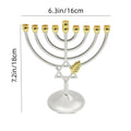 Silver & Gold Star of David Hanukkah Menorah with Wheat, 18 cm Tall