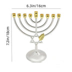 Silver & Gold Star of David Hanukkah Menorah with Wheat, 18 cm Tall