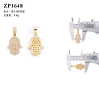 Hamsa Hand Necklace with Pavé Moissanite in Gold Plated 925 Sterling Silver, Evil Eye